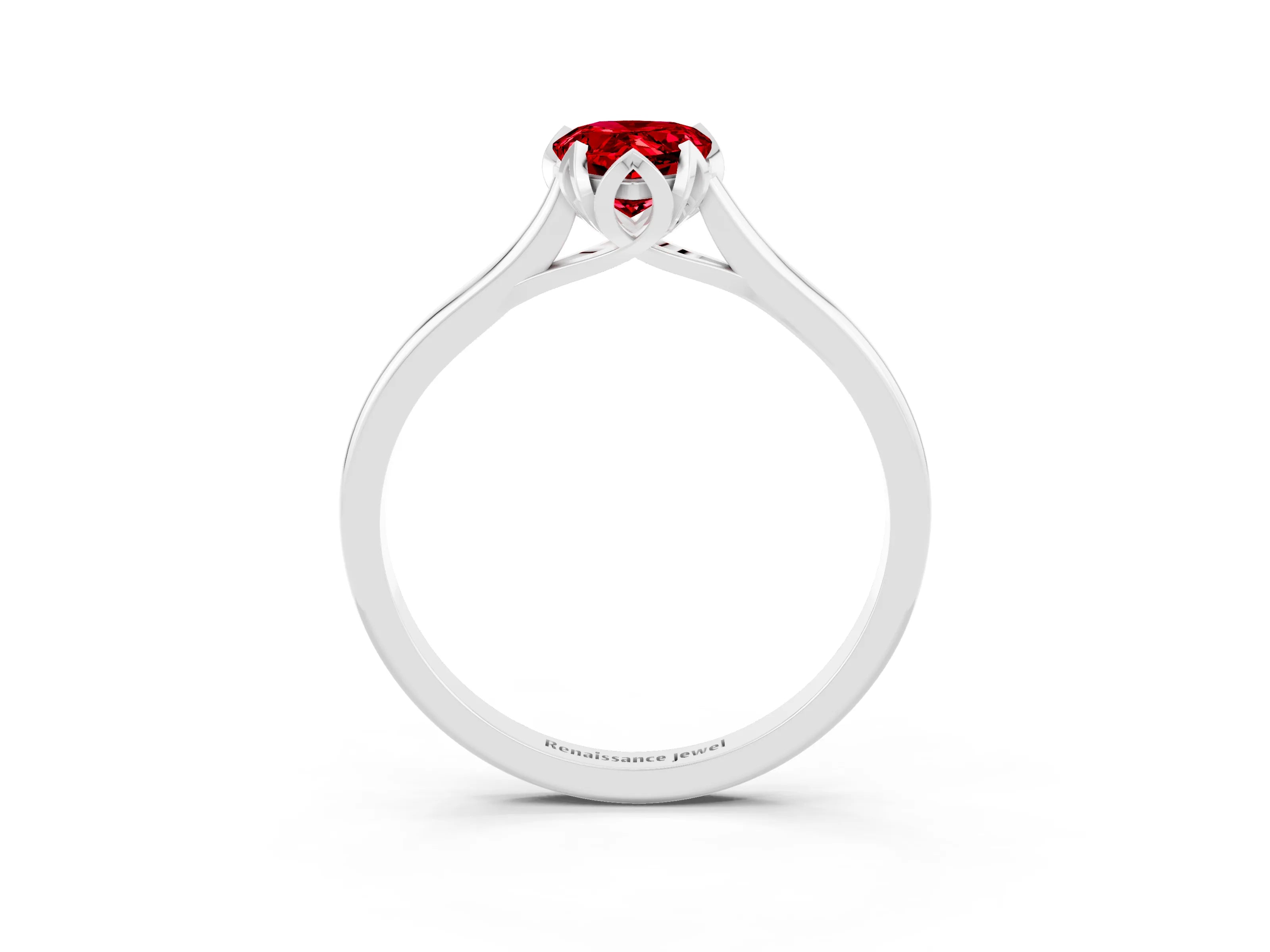White gold Pear Cut Ruby Solitaire Ring with Flower Prong Setting and Classic Band_15