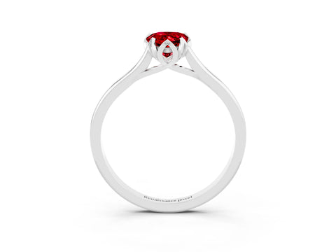 White gold Pear Cut Ruby Solitaire Ring with Flower Prong Setting and Classic Band_15