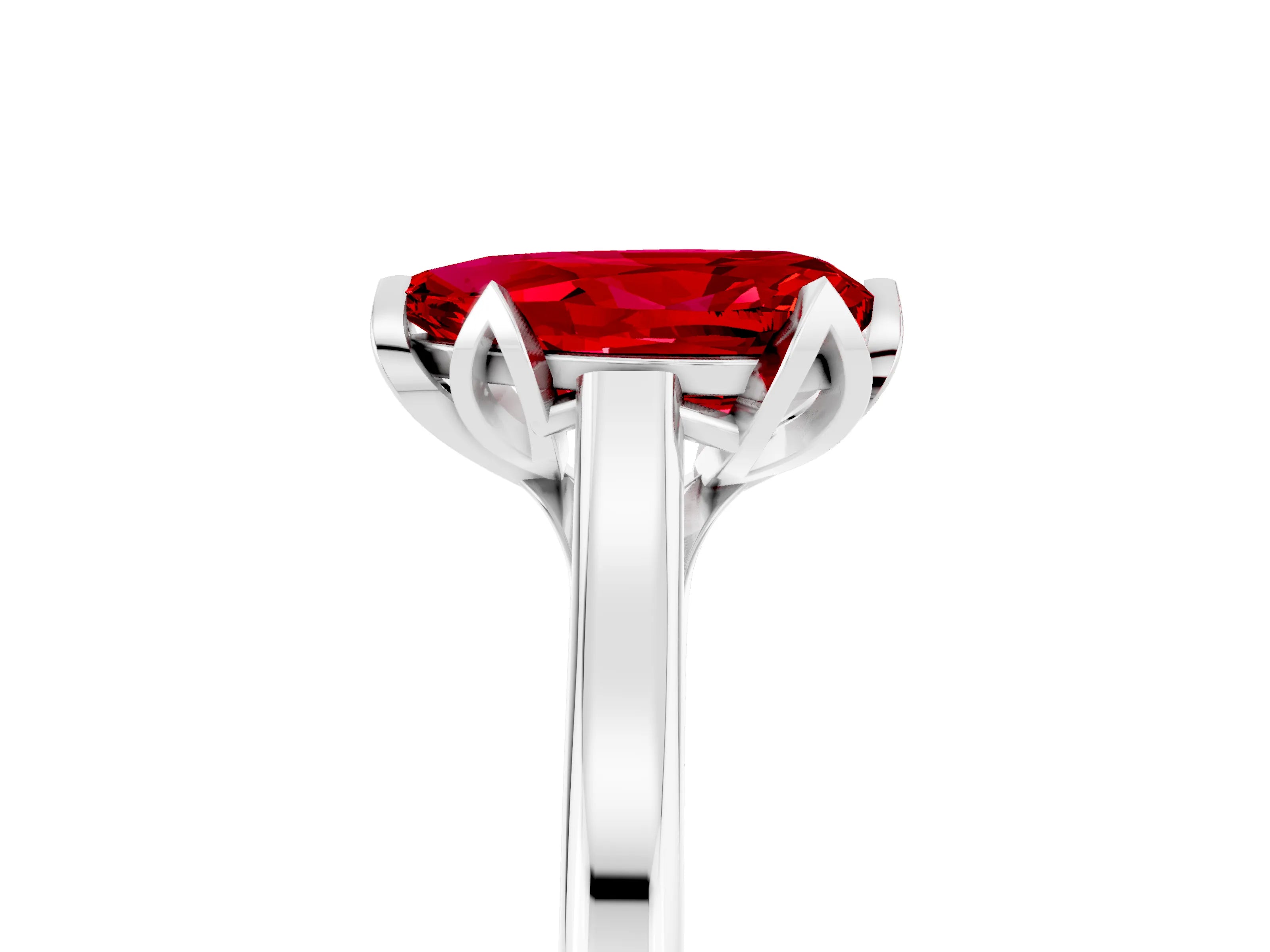 White gold Pear Cut Ruby Solitaire Ring with Flower Prong Setting and Classic Band_17