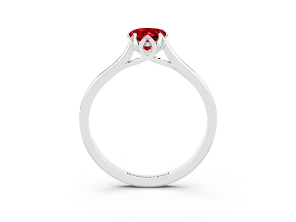 White gold Pear Cut Ruby Solitaire Ring with Flower Prong Setting and Classic Band