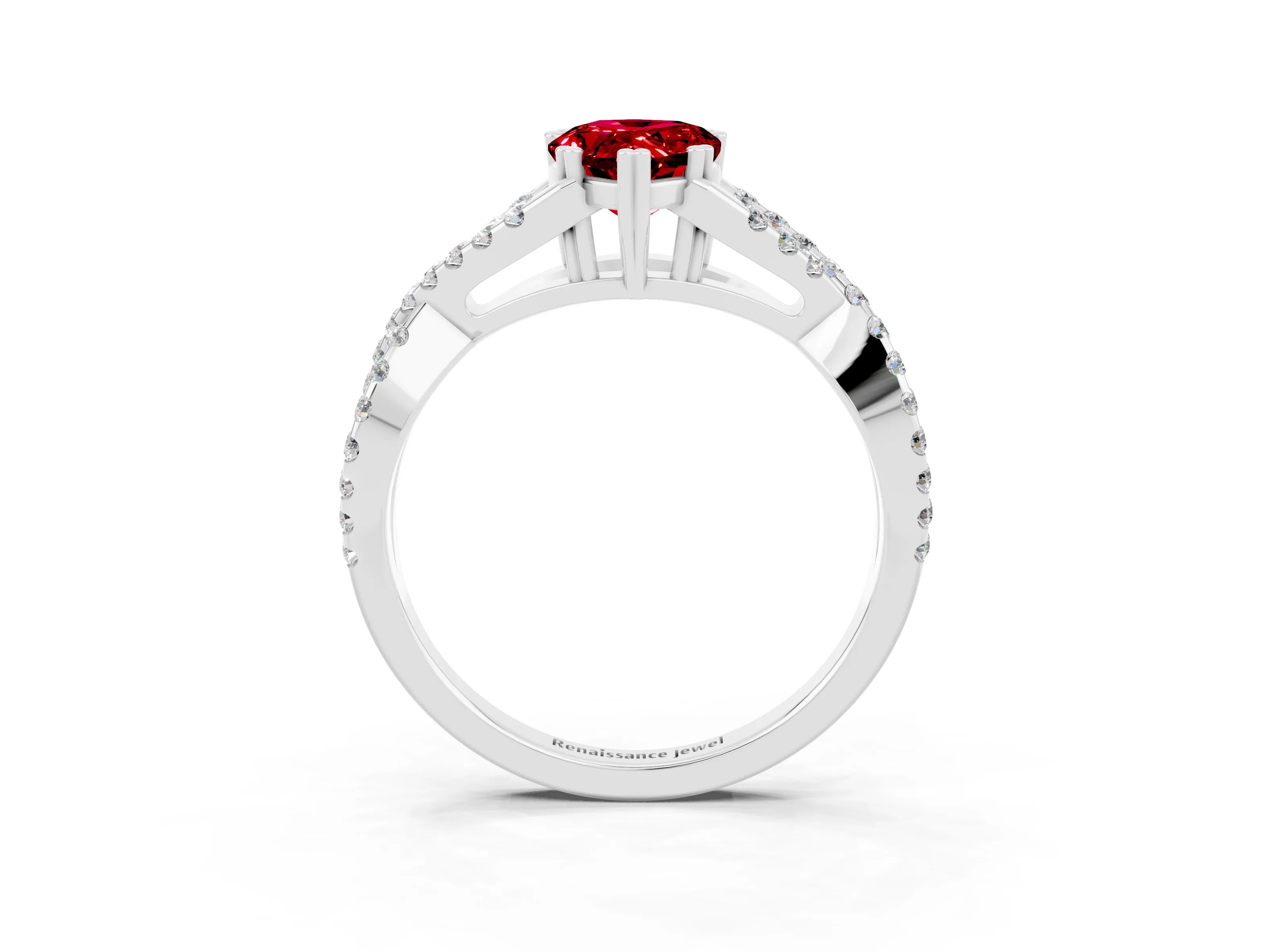 White gold Pear Cut Ruby Solitaire Ring with Four-Prong Setting and Twisted Pavé Band_3