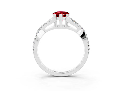 White gold Pear Cut Ruby Solitaire Ring with Four-Prong Setting and Twisted Pavé Band_3