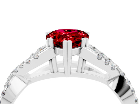 White gold Pear Cut Ruby Solitaire Ring with Four-Prong Setting and Twisted Pavé Band_4