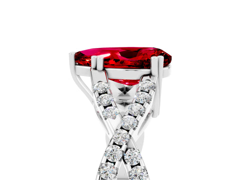 White gold Pear Cut Ruby Solitaire Ring with Four-Prong Setting and Twisted Pavé Band_5