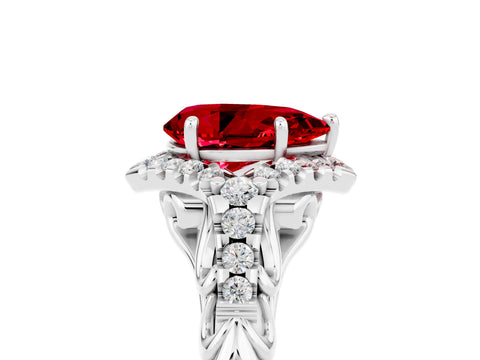 White gold Pear Cut Ruby Solitaire Ring with Hidden Halo and Pavé Band_17