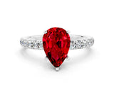 White gold Pear Cut Ruby Solitaire Ring with Pavé Accents and Four-Prong Setting
