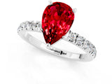 White gold Pear Cut Ruby Solitaire Ring with Pavé Accents and Four-Prong Setting_1