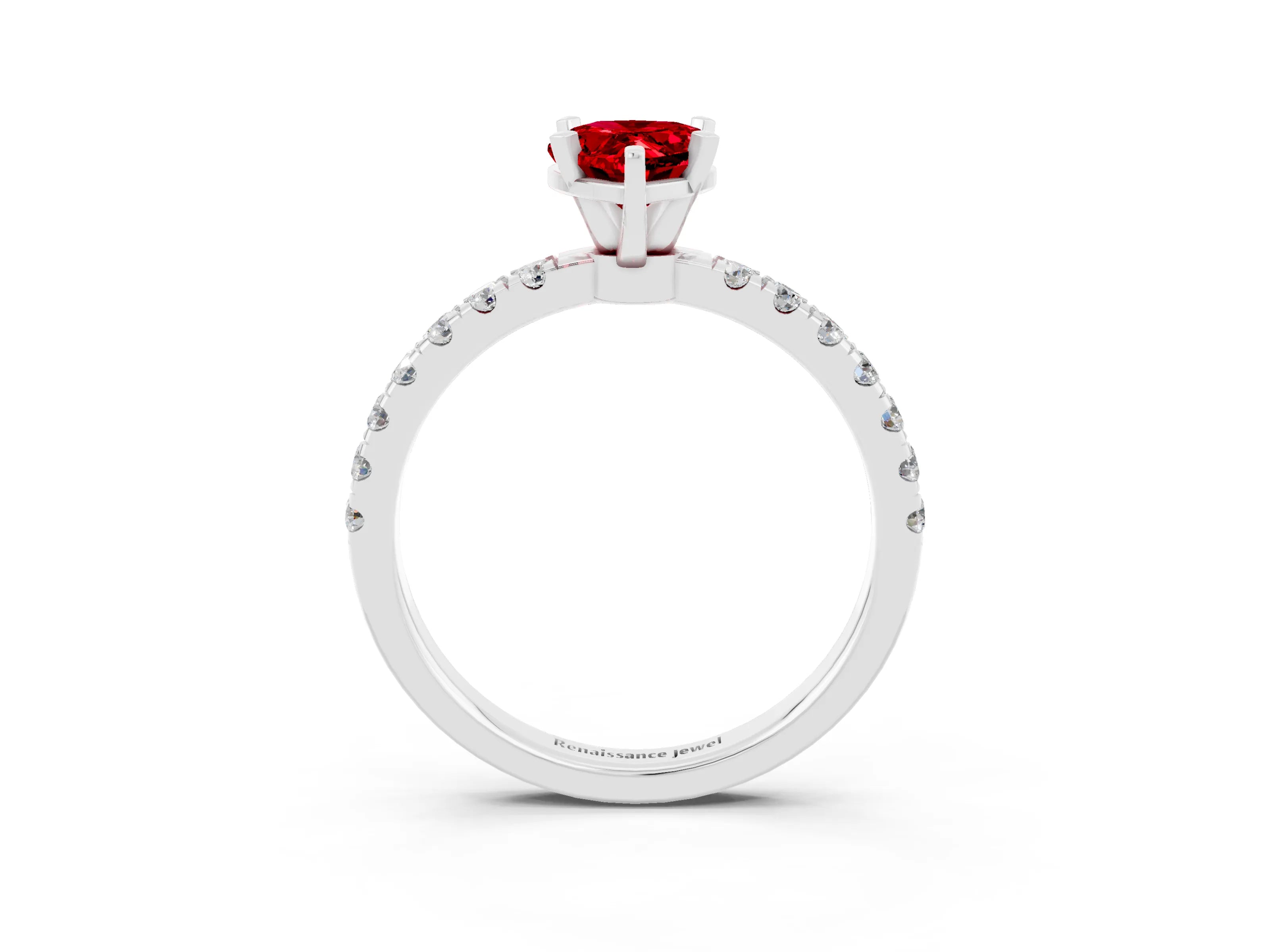 White gold Pear Cut Ruby Solitaire Ring with Pavé Accents and Four-Prong Setting_3