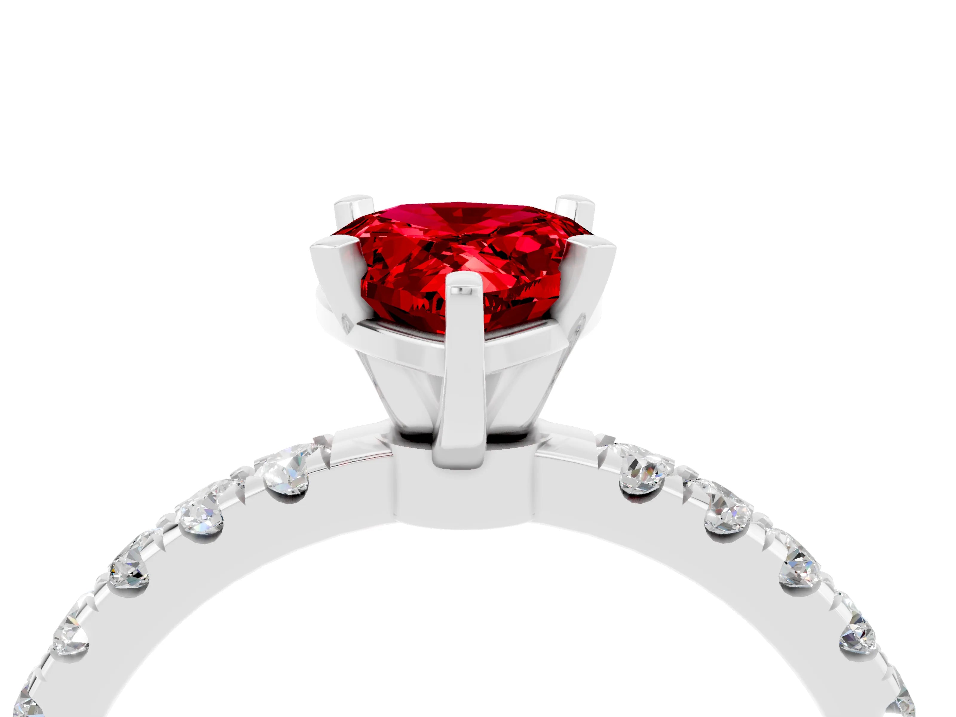 White gold Pear Cut Ruby Solitaire Ring with Pavé Accents and Four-Prong Setting_4