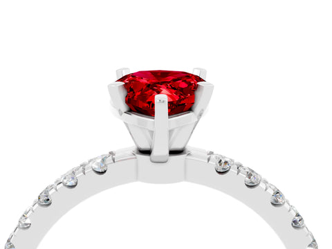 White gold Pear Cut Ruby Solitaire Ring with Pavé Accents and Four-Prong Setting_4
