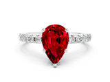 White gold Pear Cut Ruby Solitaire Ring with Pavé Band and Four-Prong Setting_24
