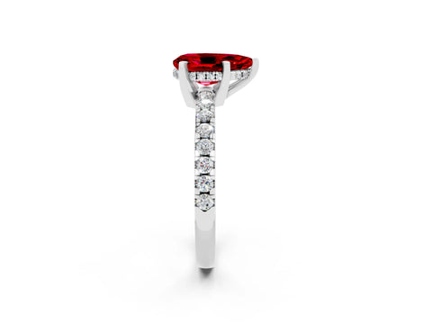 White gold Pear Cut Ruby Solitaire Ring with Pavé Band and Four-Prong Setting_26