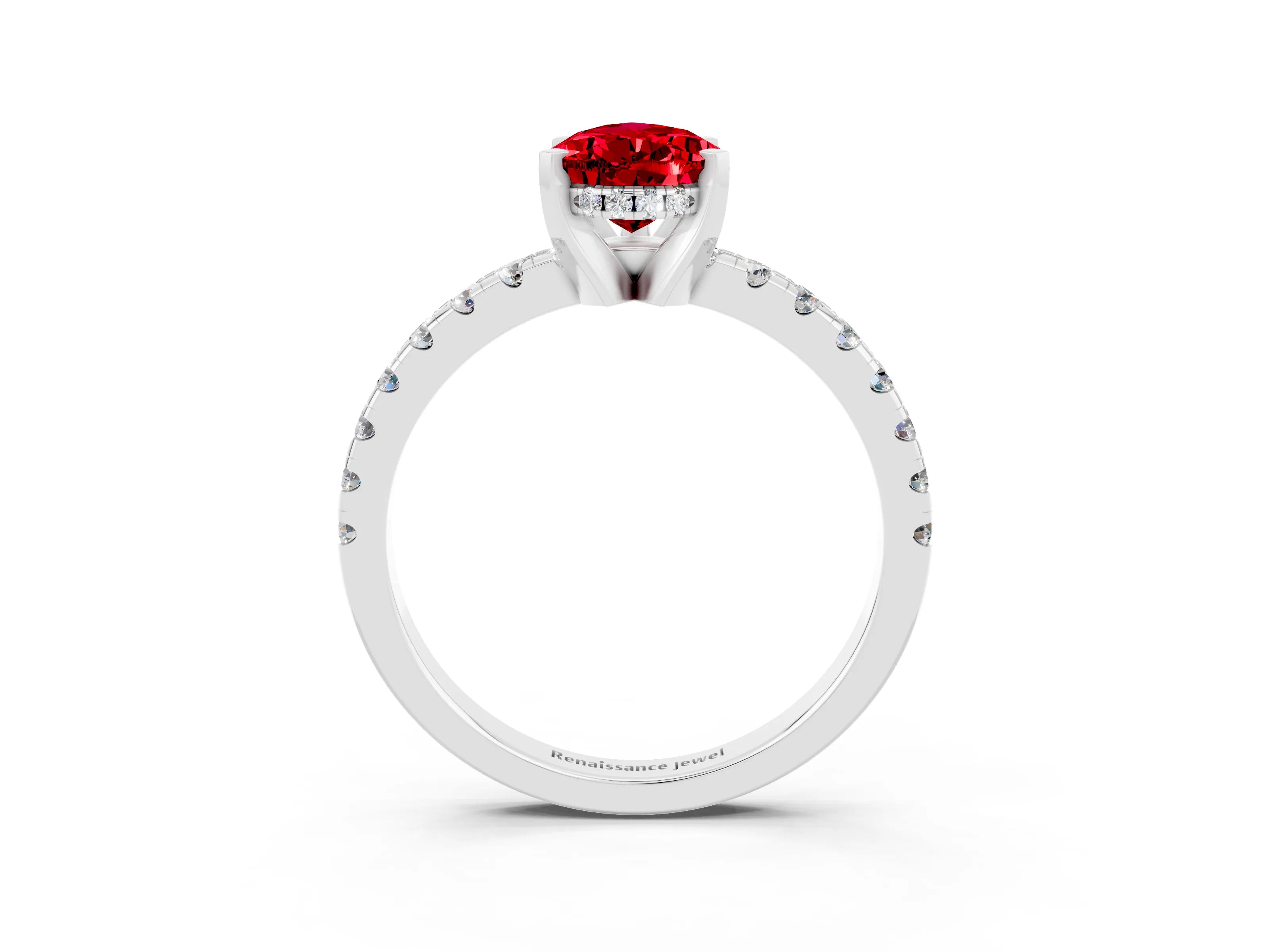 White gold Pear Cut Ruby Solitaire Ring with Pavé Band and Four-Prong Setting_27