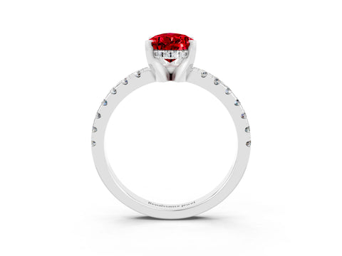 White gold Pear Cut Ruby Solitaire Ring with Pavé Band and Four-Prong Setting_27