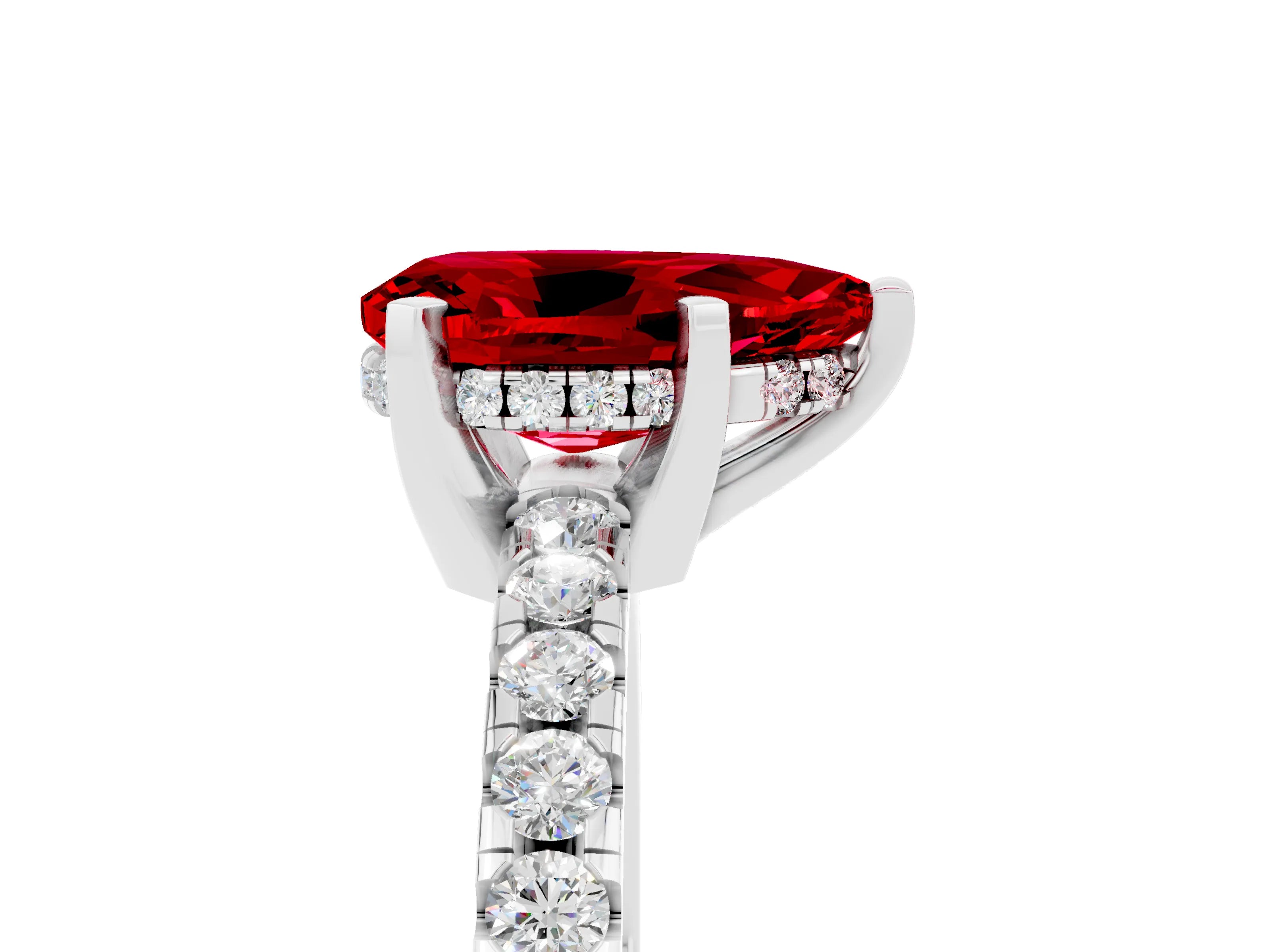 White gold Pear Cut Ruby Solitaire Ring with Pavé Band and Four-Prong Setting_29
