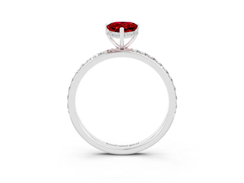 White gold Pear Cut Ruby Solitaire Ring with Pavé Band and Hidden Halo_27