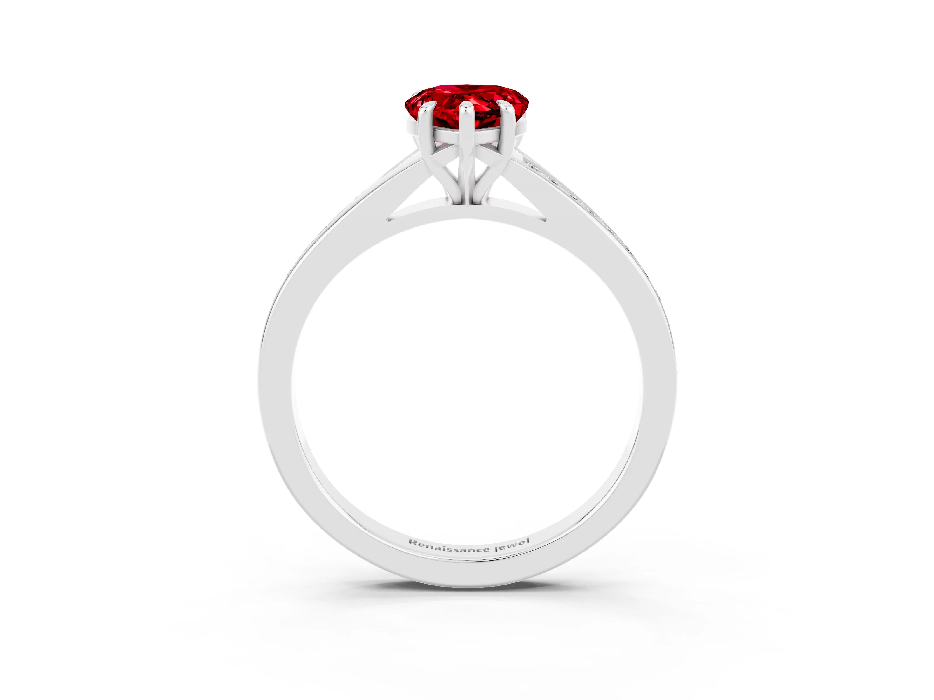 White gold Pear Cut Ruby Solitaire Ring with Pavé Band and Prong Setting_3