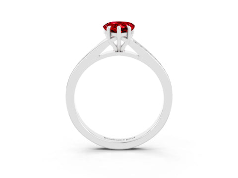 White gold Pear Cut Ruby Solitaire Ring with Pavé Band and Prong Setting_3