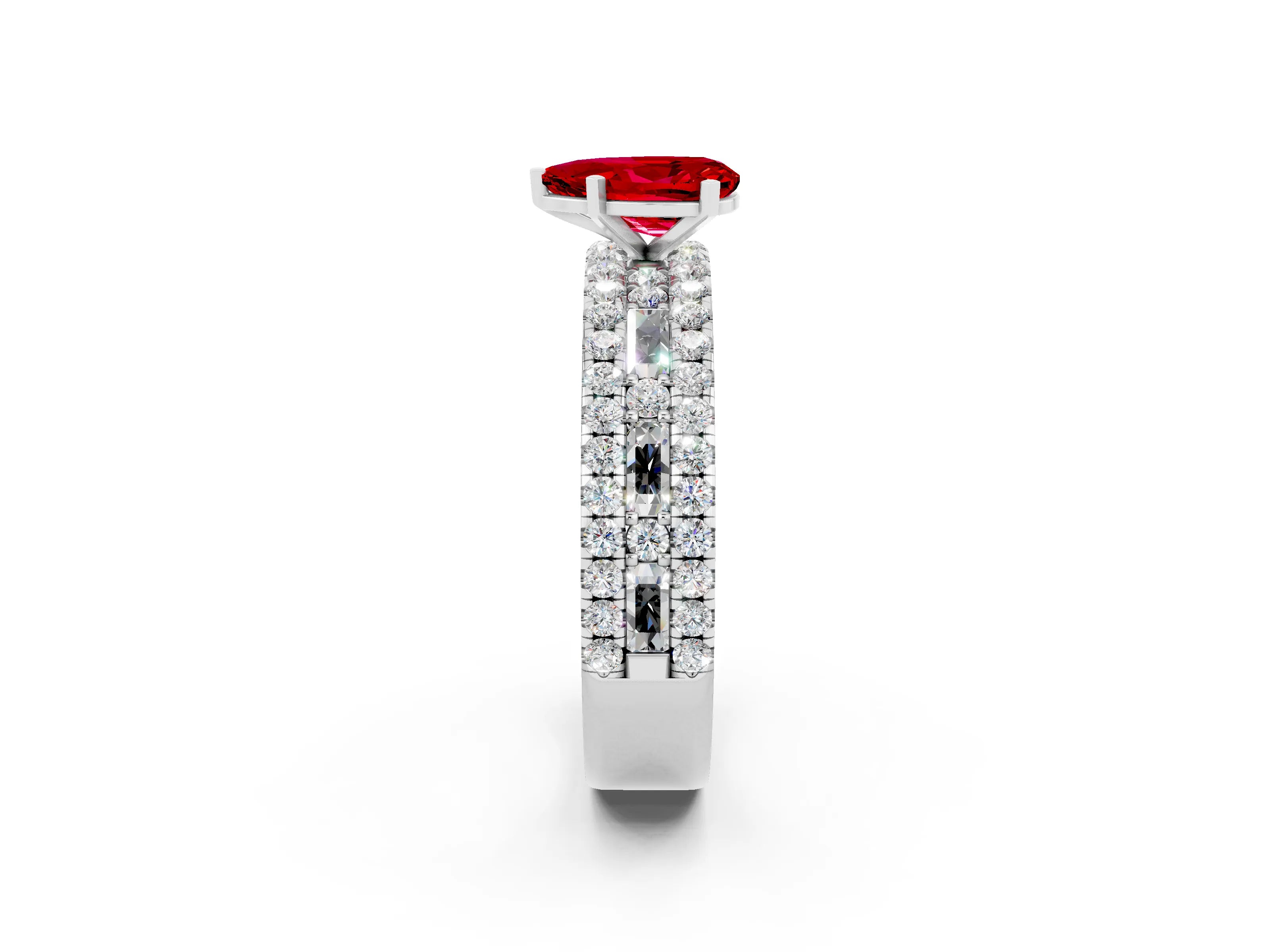 White gold Pear Cut Ruby Solitaire Ring with Pavé and Channel Set Band_2