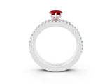 White gold Pear Cut Ruby Solitaire Ring with Pavé and Channel Set Band_3