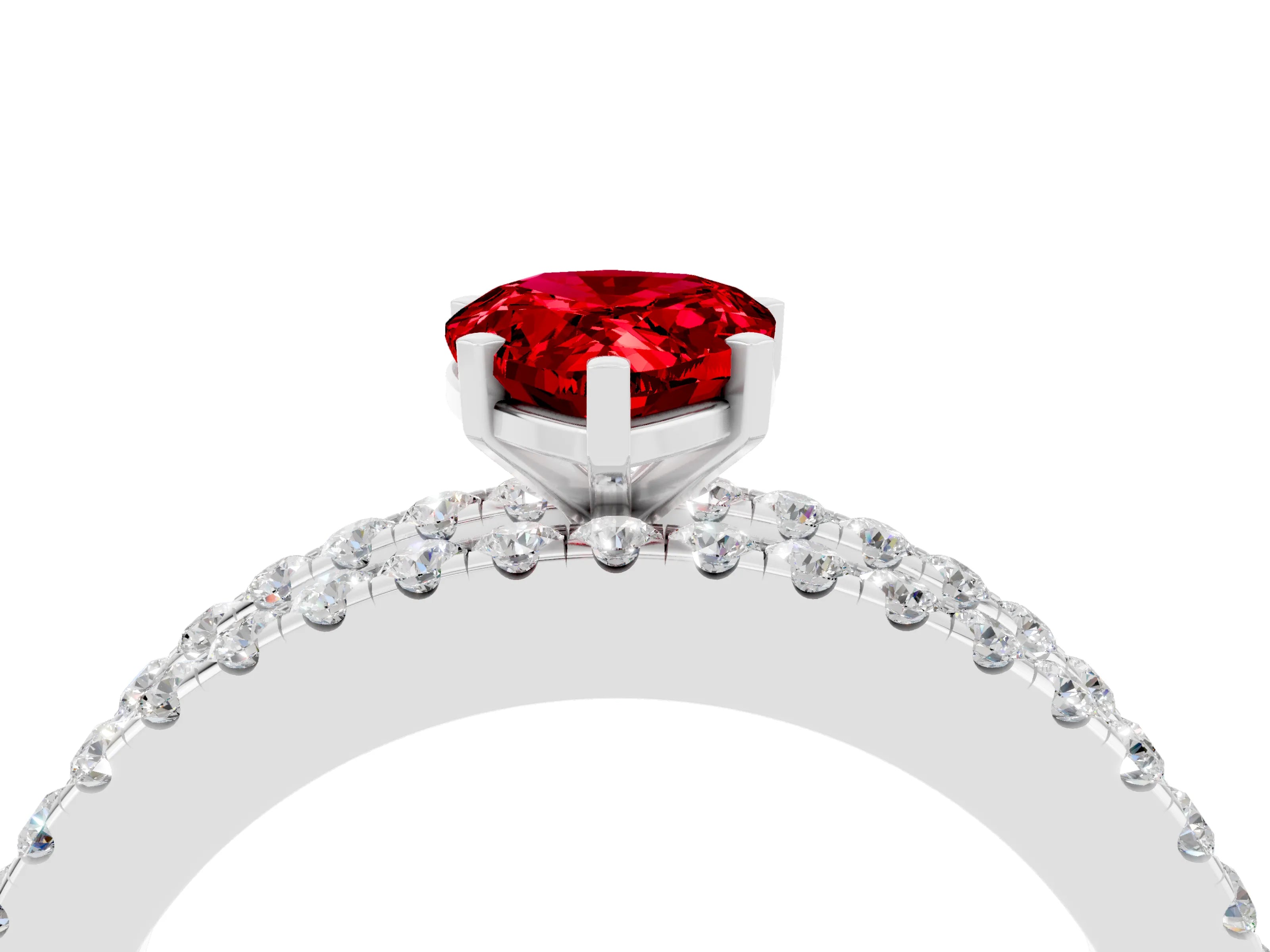 White gold Pear Cut Ruby Solitaire Ring with Pavé and Channel Set Band_4