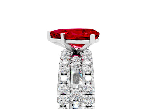 White gold Pear Cut Ruby Solitaire Ring with Pavé and Channel Set Band_5