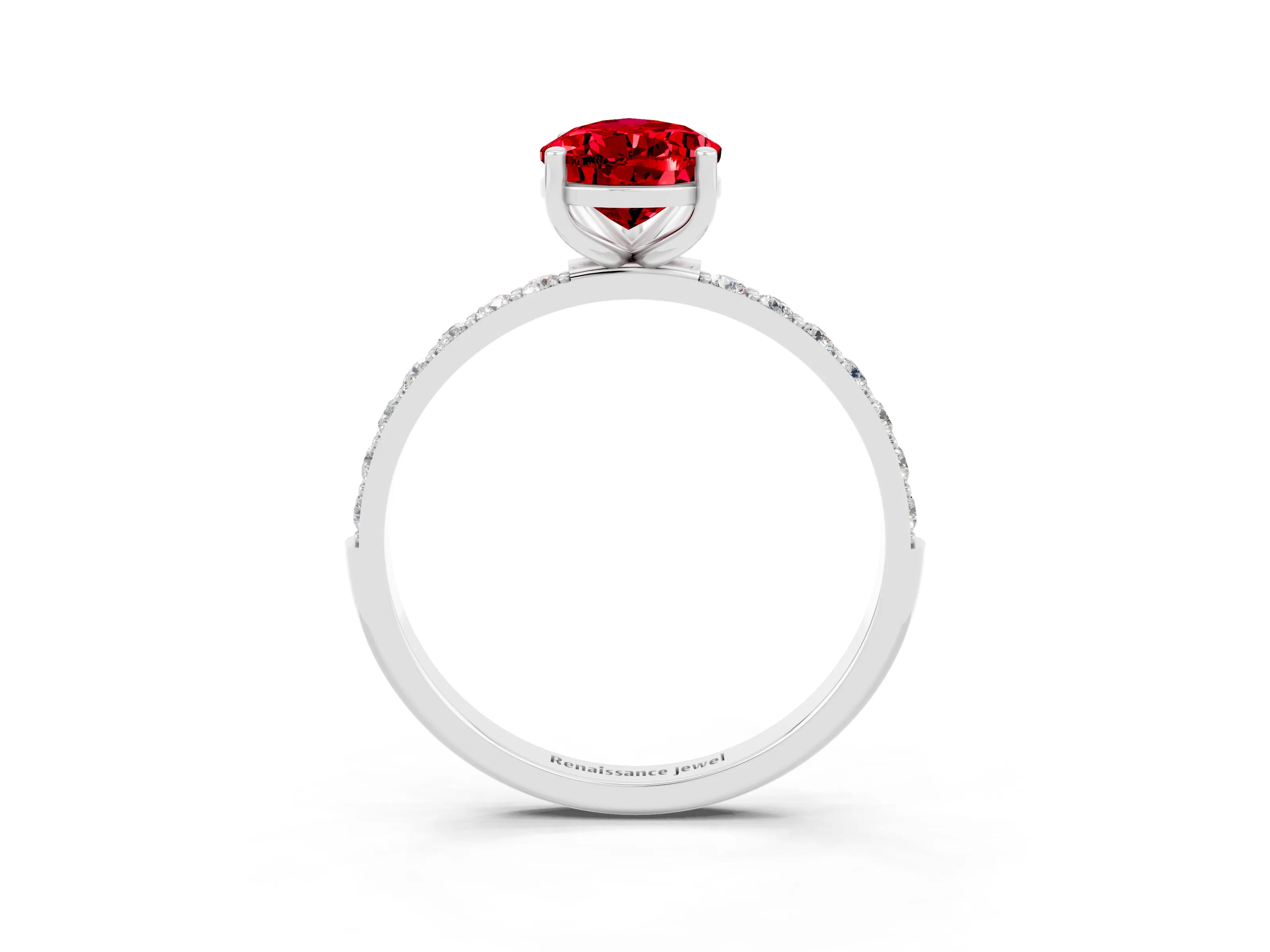 White gold Pear Cut Ruby Solitaire Ring with Pave Band and Four Prong Setting_27
