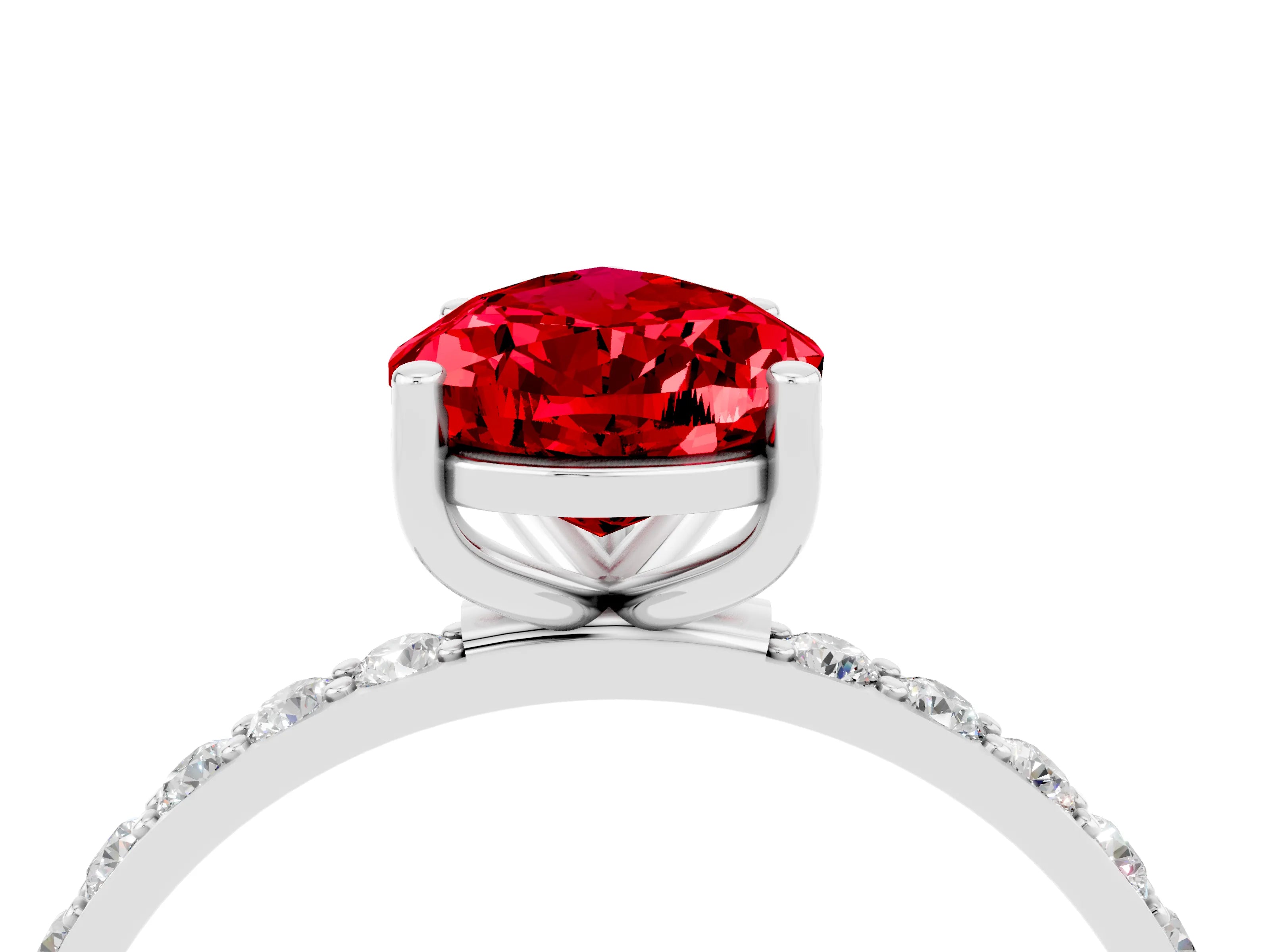 White gold Pear Cut Ruby Solitaire Ring with Pave Band and Four Prong Setting_28