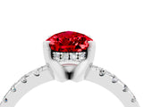 White gold Pear Cut Ruby Solitaire Ring with Round  Pavé Band and Four-Prong Setting_64