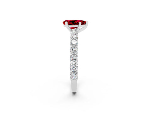 White gold Pear Cut Ruby Solitaire Ring with Shared Prong Pavé Band and Four-Prong Setting_2