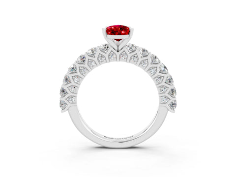White gold Pear Cut Ruby Solitaire Ring with Shared Prong Pavé Band and Four-Prong Setting_3