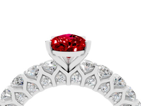 White gold Pear Cut Ruby Solitaire Ring with Shared Prong Pavé Band and Four-Prong Setting_4