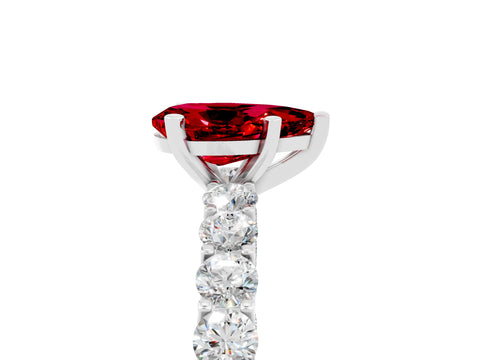 White gold Pear Cut Ruby Solitaire Ring with Shared Prong Pavé Band and Four-Prong Setting_5