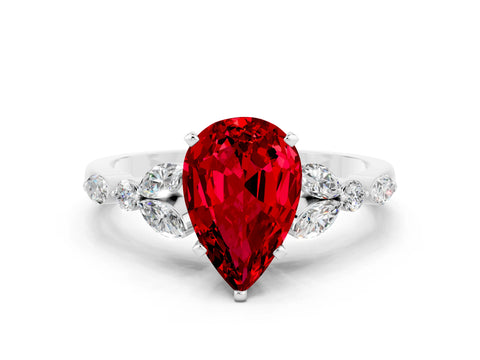 White gold Pear Cut Ruby Solitaire Ring with Side Stones and Four-Prong Setting_36