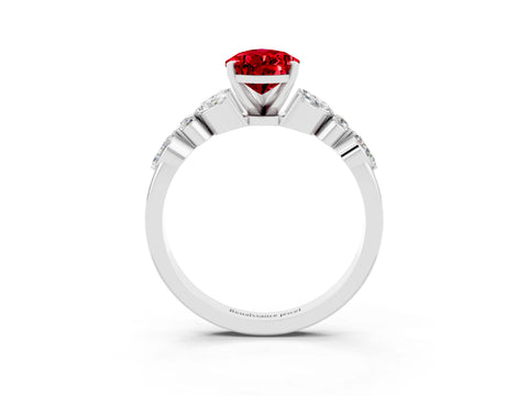 White gold Pear Cut Ruby Solitaire Ring with Side Stones and Four-Prong Setting_39