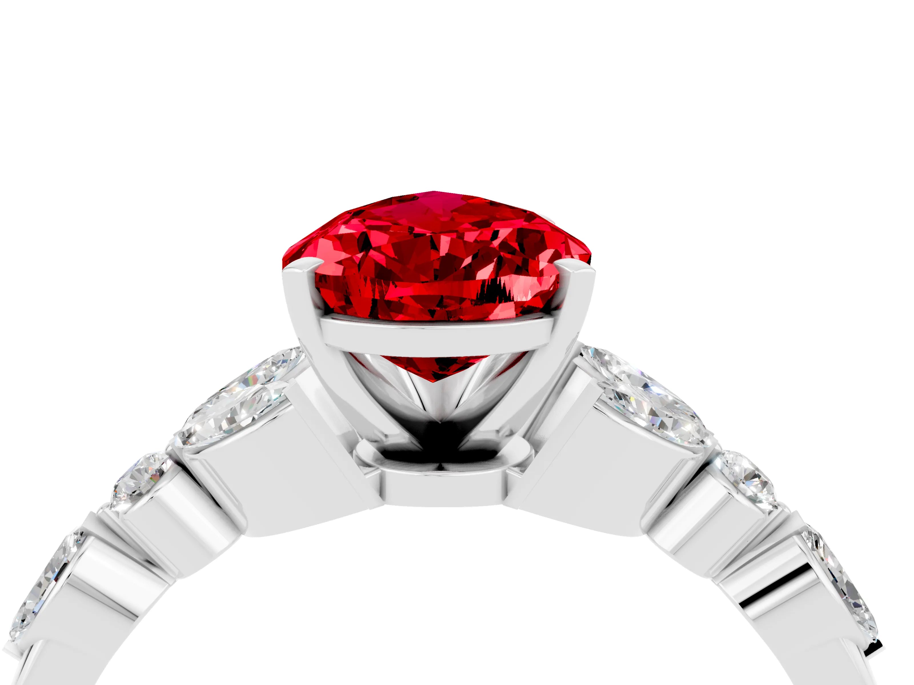 White gold Pear Cut Ruby Solitaire Ring with Side Stones and Four-Prong Setting_40