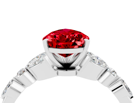 White gold Pear Cut Ruby Solitaire Ring with Side Stones and Four-Prong Setting_40