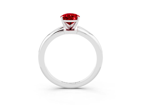 White gold Pear Cut Ruby Solitaire Ring with Six-Prong Setting and Classic Band