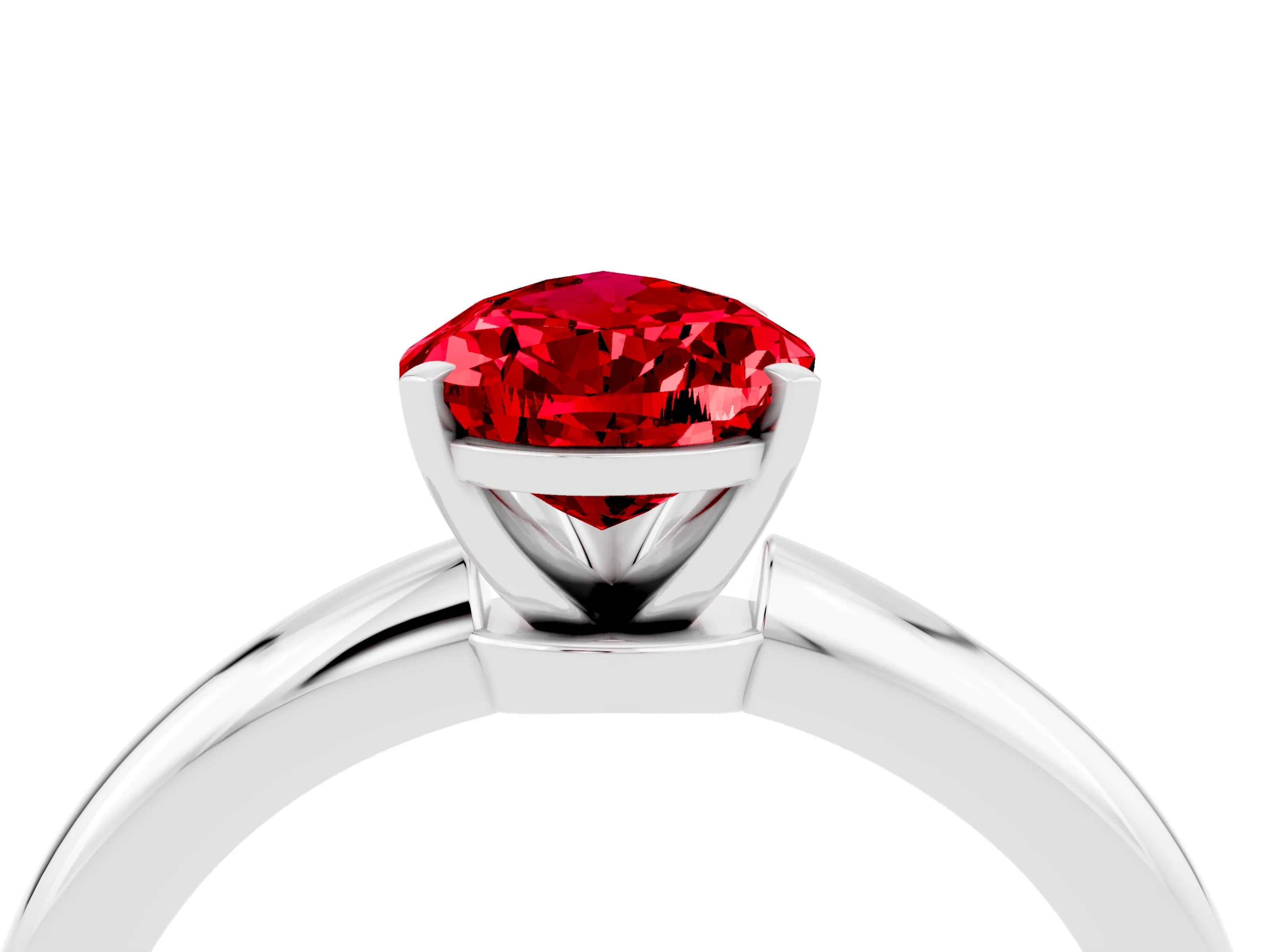 White gold Pear Cut Ruby Solitaire Ring with Six-Prong Setting and Classic Band_4