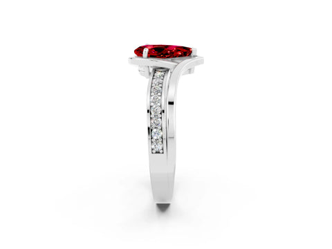 White gold Pear Cut Ruby Solitaire Ring with Split Shank and Prong Setting_2