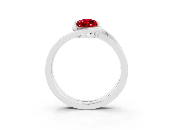 Platinum Pear Cut Ruby Solitaire Ring with Split Shank and Prong Setting