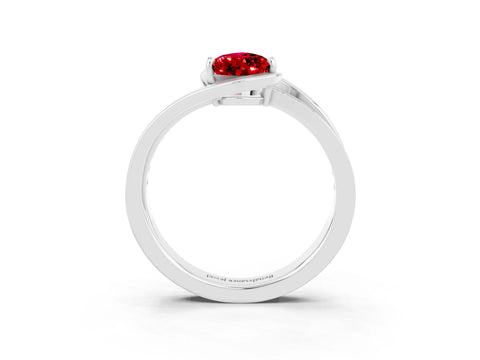 White gold Pear Cut Ruby Solitaire Ring with Split Shank and Prong Setting_3