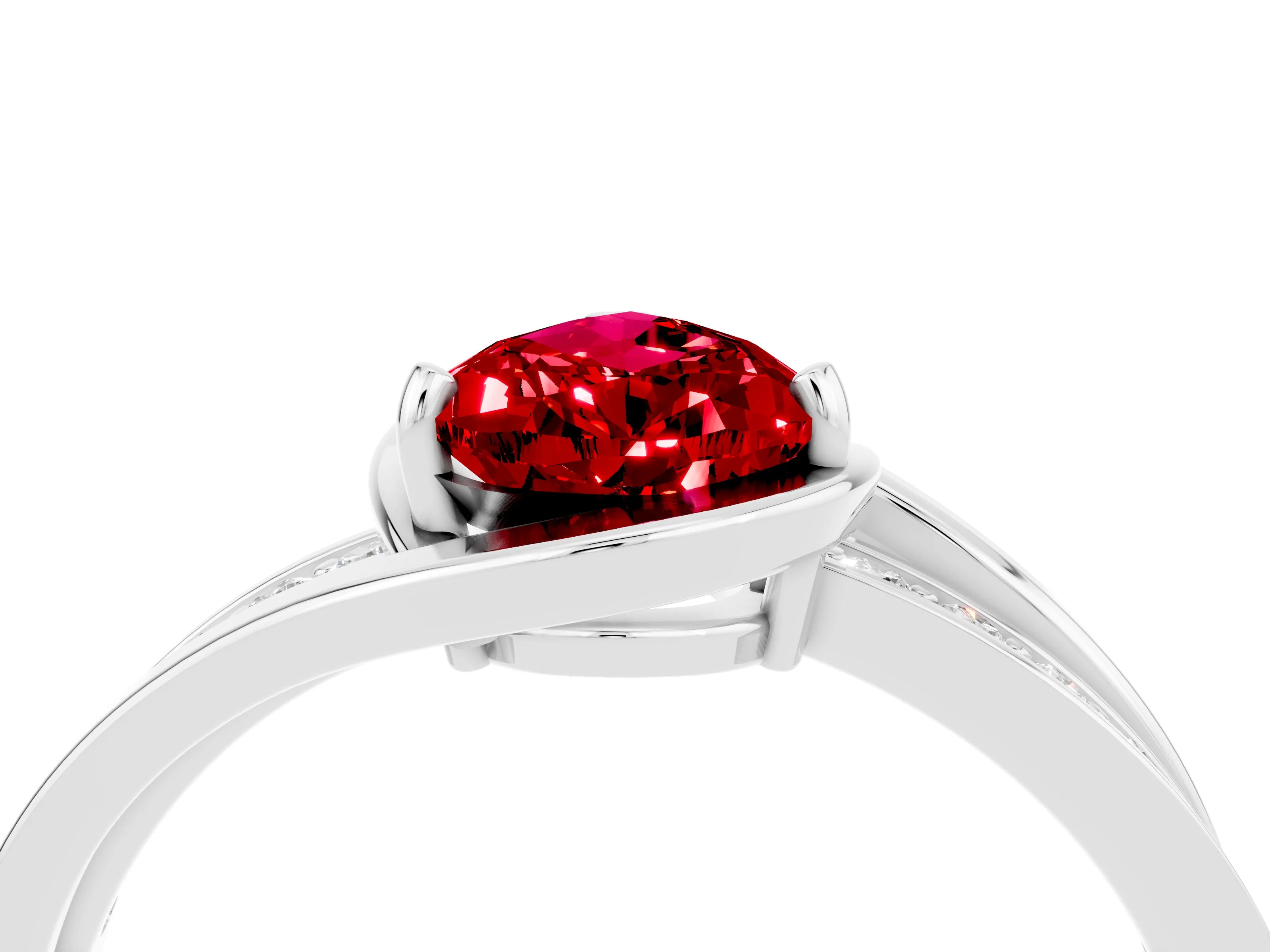 White gold Pear Cut Ruby Solitaire Ring with Split Shank and Prong Setting_4