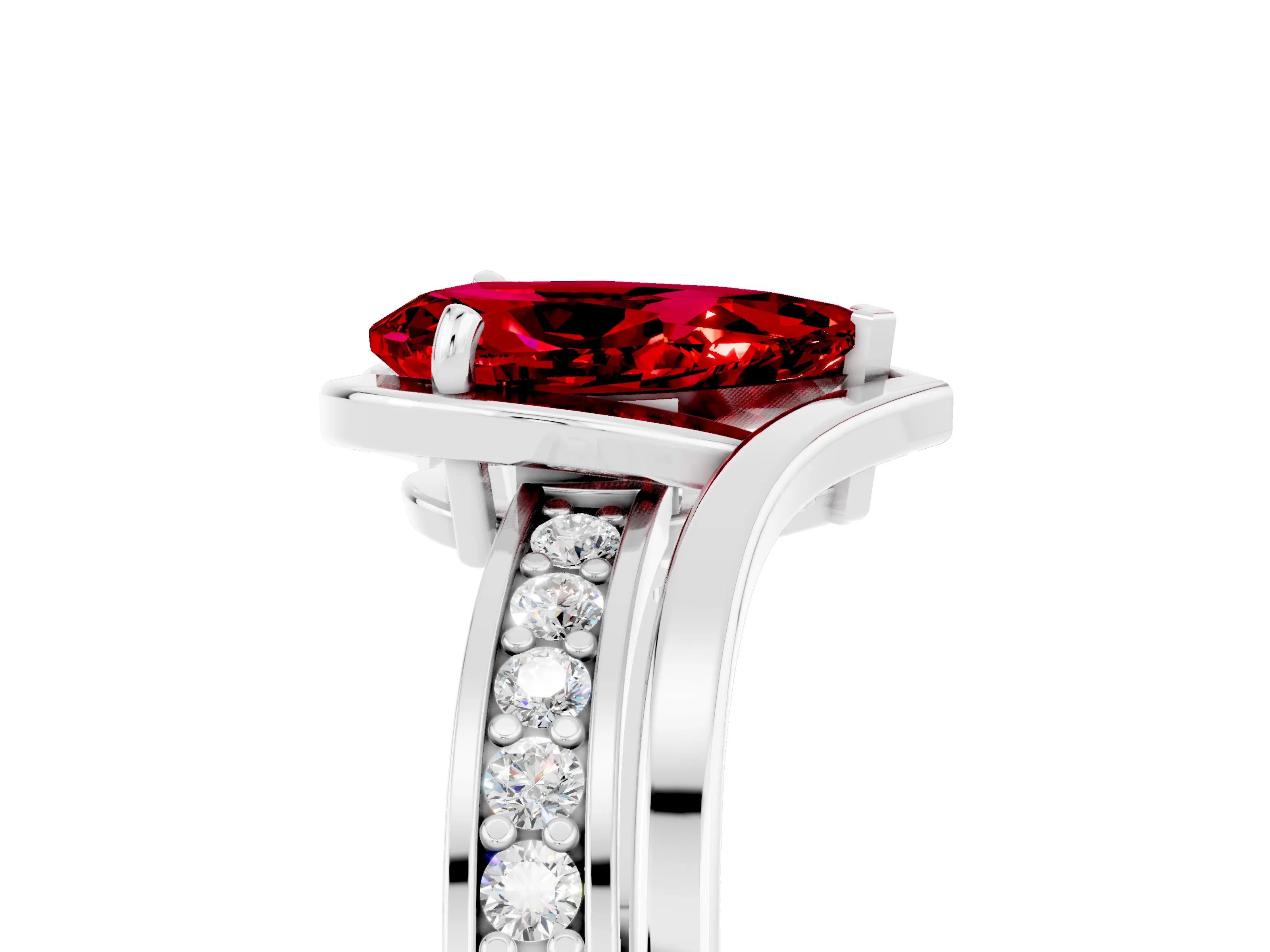 White gold Pear Cut Ruby Solitaire Ring with Split Shank and Prong Setting_5