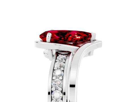 White gold Pear Cut Ruby Solitaire Ring with Split Shank and Prong Setting_5