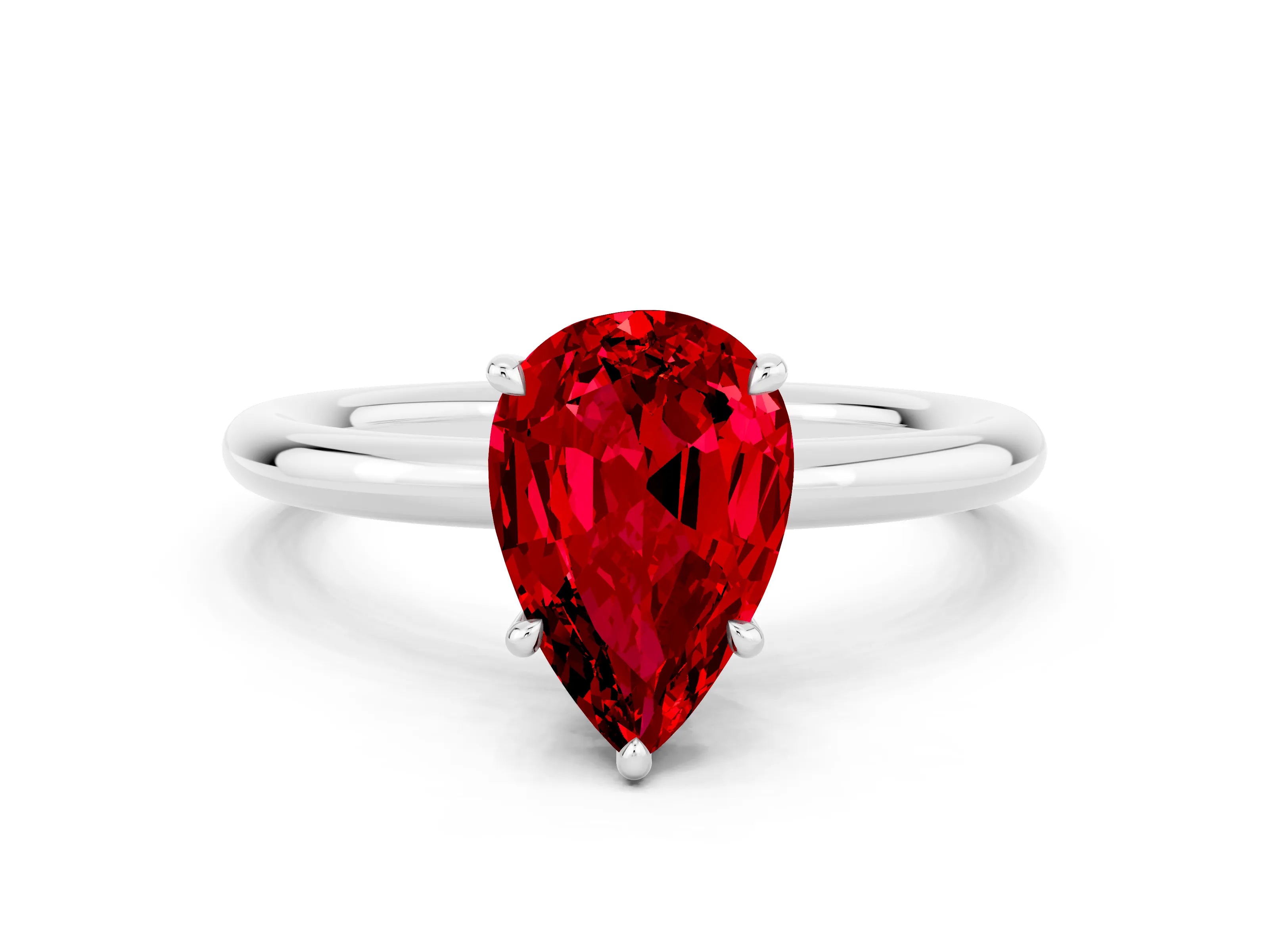 White gold Pear Cut Ruby Solitaire Ring with Thin Band and Four-Prong Setting_12