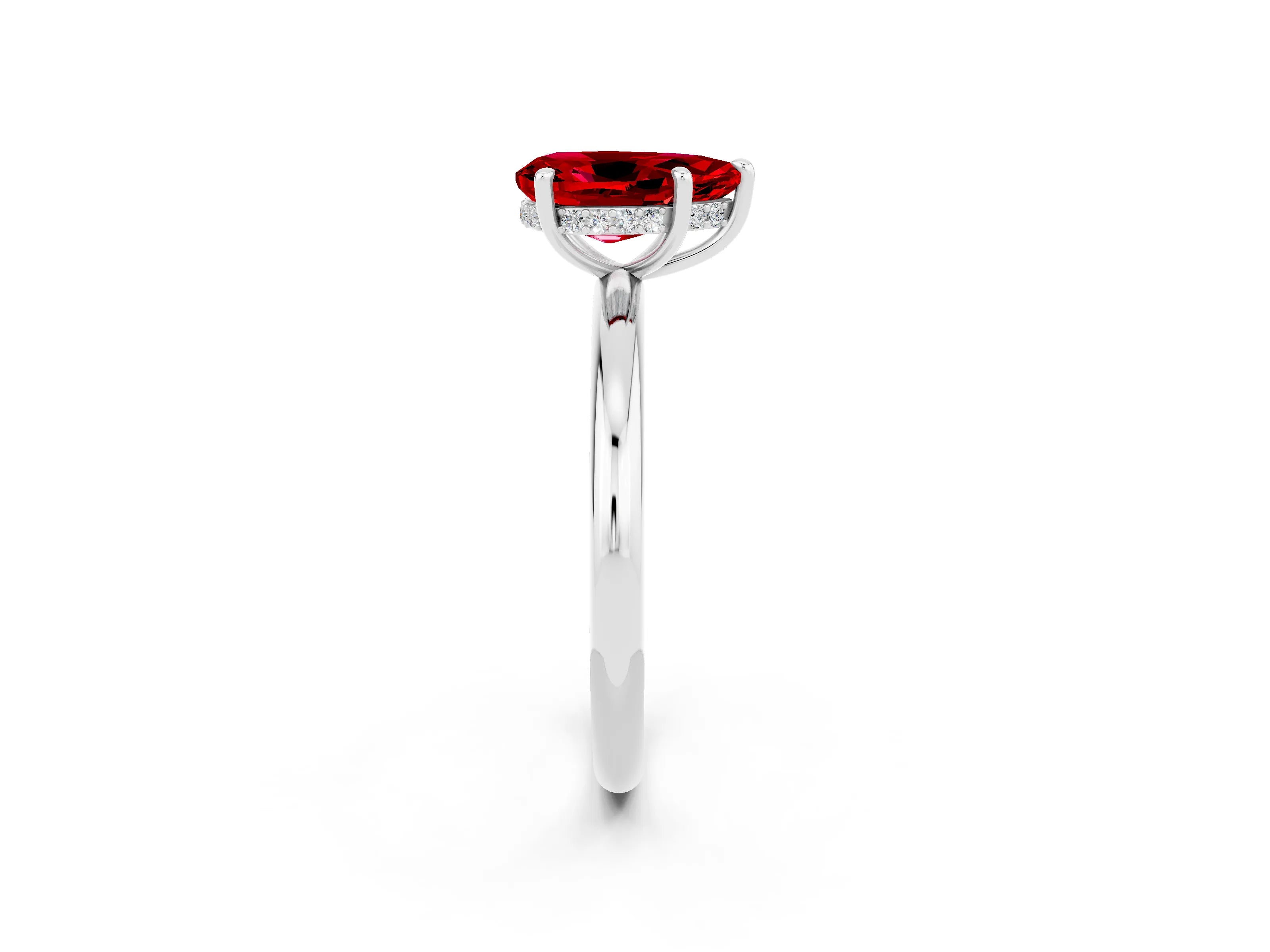 White gold Pear Cut Ruby Solitaire Ring with Thin Band and Four-Prong Setting_14