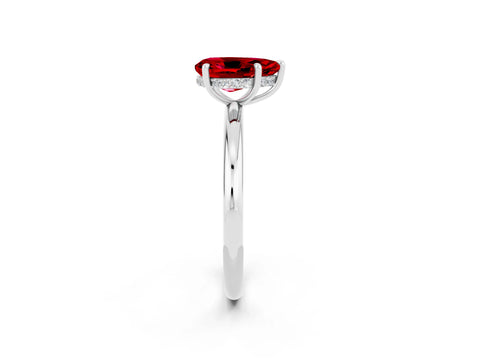 White gold Pear Cut Ruby Solitaire Ring with Thin Band and Four-Prong Setting_14