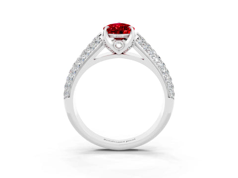 White gold Pear Cut Ruby Solitaire Ring with Three-Row Pavé Band and Four-Prong Setting_15