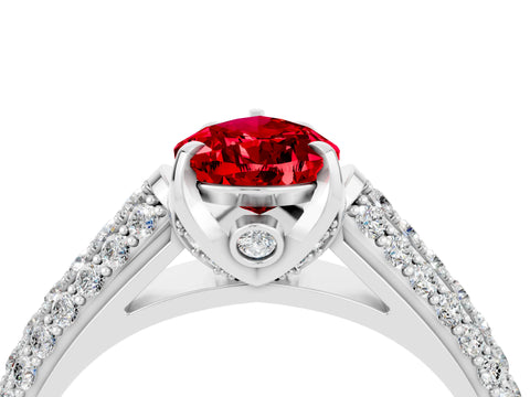 White gold Pear Cut Ruby Solitaire Ring with Three-Row Pavé Band and Four-Prong Setting_16